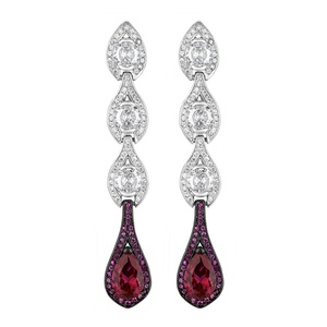 Fashion Statements Jewelry Eco-friendly Copper Pear Cut 6*9mm <b>Red</b> Zircon Black Gold & Silver Plated Two Tone <b>Drop</b> <b>Earrings</b> - Product Image 1