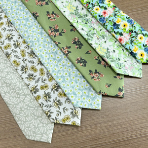 <strong>Mint</strong> <strong>Green</strong> Floral Printed Cotton Necktie Cravat with Pocket Set Eco-Friendly Cotton <strong>Ties</strong> for Men - Product Image 5