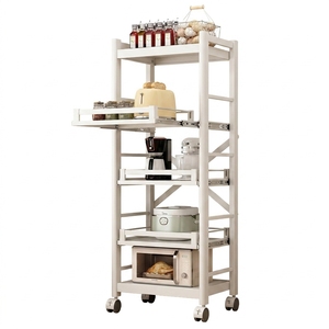 Heavy Duty 5-Tier Mobile Kitchen Storage <strong>Rack</strong> Carbon Steel Microwave Stand <strong>Baker</strong> <strong>Rack</strong> with Pull-out Trays Utility Cart for Cafe - Product Image 2