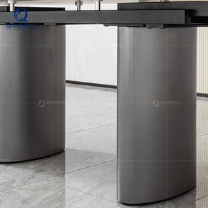 Meubles de salle à manger de luxe modernes, <span class=keywords><strong>table</strong></span> à manger rectangulaire multifonctionnelle télescopique avec pieds en métal noir, plateau en pierre - Product Image 5