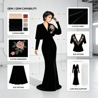 Robe noire à col en V et manches chauve-souris de style européen et américain pour femmes : une robe longue décontractée et ample en velours