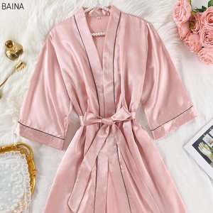 Albornoz de manga larga para <span class=keywords><strong>mujer</strong></span>, ropa de dormir cómoda de gama alta con patrón sólido, ropa de descanso para jóvenes - Product Image 1