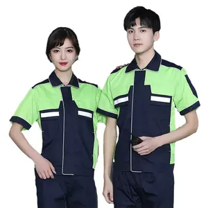 Uniforme de travail avec logo personnalisé Salopette de travail unisexe industrielle à manches courtes réfléchissante antistatique en polyester et coton pour ouvrier de la construction