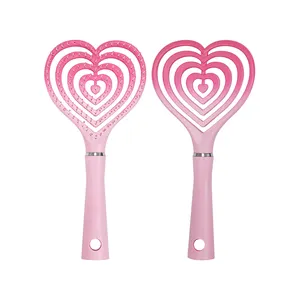 Valentine's Day gift Love heart Wet and Dry Use Fashion Pink Massage Comb Use Curved Hollow Vented Detangling Hair Brush Comb
