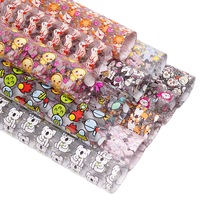 Rouleaux de faux cuir à motif chat fraise, impression numérique, 30x120cm, vinyle imprimé transparent PVC pour nœud à cheveux et sacs