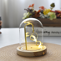 Lampe de nuit LED Premium en forme d'ormeau avec couvercle en verre, base en bois et support de figurine lumineuse féerique