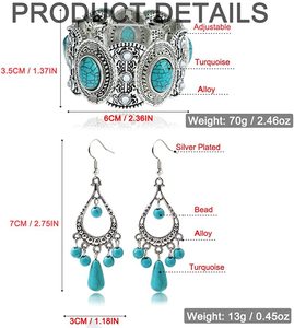 Đặt hàng số lượng lớn bán buôn tùy chỉnh Cổ Điển Phương tây thời trang Turquoise Vòng cổ <span class=keywords><strong>Bangles</strong></span> trang phục Bohemian Ấn Độ trang sức <span class=keywords><strong>Set</strong></span> cho phụ nữ - Product Image 4