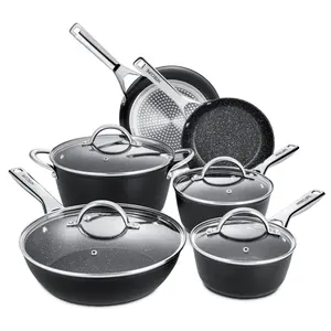 Black Marble 10 Sets Aluminum Non-stick Kitchen Ware Pot and Pan Set Fry Cooking Pan