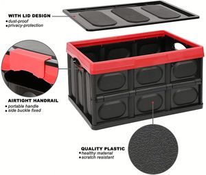 Lidded Storage Bins Collapsible Storage <b>Box</b> Tote Storage <b>Box</b> <b>Crates</b> Plastic Stackable Folding for Home 2 Pack 30L Black Foldable - Product Image 5