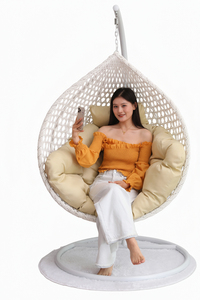 Fauteuil suspendu œuf en rotin tressé de haute qualité, personnalisé en usine, pour jardin, patio, extérieur, avec support métallique - Product Image 2
