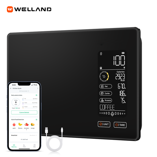 Welland Glass AI Smart Weight Nutrition Calories App Sdk Digital Pastry Baking Kitchen Food Scale with Nutritional Calculator