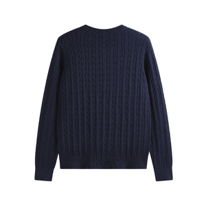 <strong>Navy</strong> Crew Neck <strong>Cardigan</strong> Pure Cashmere Knit Cable Outerwear <strong>Cardigan</strong> - Product Image 2
