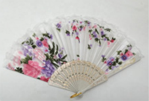 Abanico de mano de plástico blanco de 23cm, tela de satén con múltiples imágenes, encaje multicolor, promoción de fiestas a la moda, actividad, Año Nuevo, Pascua - Product Image 5