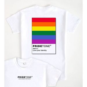 T-Shirt Pridetone Pride Bianca con Stampa Arcobaleno - Abbigliamento Promozionale 'Amo la Tua Identità' - Product Image 1
