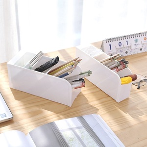 Multi-function Simple Plastic Oblique Pencil Pen Storage Holder Desktop Organizer Creative Four Grid Pen Holders