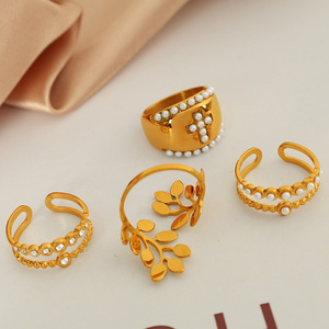 Nouvelle Arrivée - Bague Étanche <span class=keywords><strong>Haut</strong></span> <span class=keywords><strong>de</strong></span> <span class=keywords><strong>Gamme</strong></span> en Faux Strass Incrustés, Style Vintage Croix et Feuille, Conforme aux Normes EU Reach et US CPSIA - Product Image 2