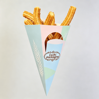 Custom Logo Printed Churros Paper Cones With Sauce Holder Food Packaging Paper Cone for Churros Snack Cup for Bakery Street Food