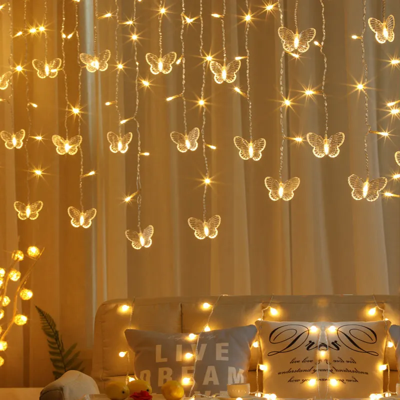 Cortina de led borboleta, 220v 110v 3.5m, luzes de natal, corda de led, luzes para festas de fim de ano, decoração para casa e casamento