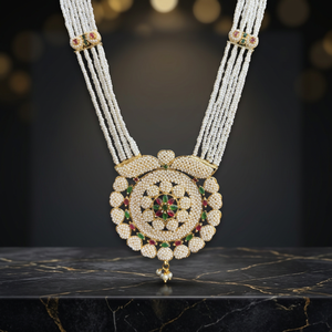 Indian Rajasthani Leaf Chid Moti Multicolor Zircon Precious Metal Alloy Long Rani Haar <b>Set</b> Traditional Wedding <b>Bridal</b> <b>Necklace</b> - Product Image 4