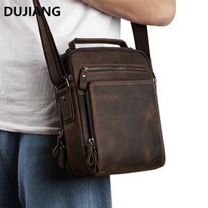 Bolso cruzado para hombre Dujiang, de cuero Crazy Horse, de gran capacidad, para negocios y viajes de ocio. - Product Image 1
