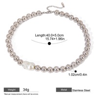 Nouvelle mode Chunky bijoux en acier inoxydable argent perlé chaîne baroque naturel collier de perles d'eau douce pour les femmes