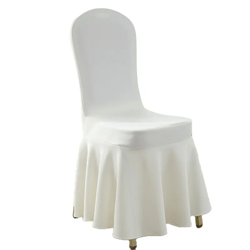 Cubierta de silla de boda con falda de banquete, cubierta de silla de tela de LICRA y poliéster de alta calidad con volantes, Cubierta dorada para eventos