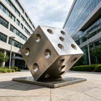 Sculptures extérieures sur mesure de style art contemporain pour rues piétonnes commerciales, statue géante en acier inoxydable en forme de dés