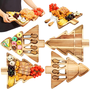 2 juegos de tablas de charcutería de árbol de Navidad de Acacia-bandeja de queso de 2 capas con cubiertos, regalos de inauguración de la casa de boda - Product Image 1