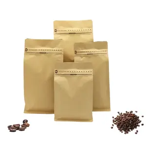 Bolsa de café de calidad de grado, bolsa de embalaje, alimentos biodegradables para alimentos con válvula, bolsa de papel de aluminio artesanal kraft para bolsas de café