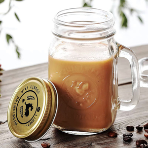 16 Oz Regular Mouth Mason Jar Mug With Handle 450ml Clear Glass Mason Jar With Lid And Straw