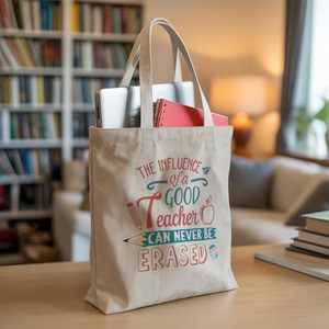 "El impacto de un buen profesor <span class=keywords><strong>nunca</strong></span> se puede borrar" Bolsa de lona con estampado, bolso de hombro reutilizable de gran capacidad, regalos para el día del maestro - Product Image 6