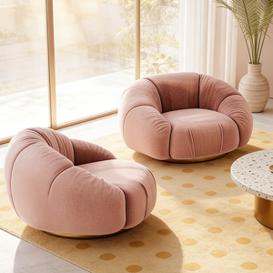 Sillón Moderno de Terciopelo para Sala de Estar, Giratorio, con Diseño de Concha Redonda Rosa, Sofá Individual, Asiento para Hotel - Product Image 5