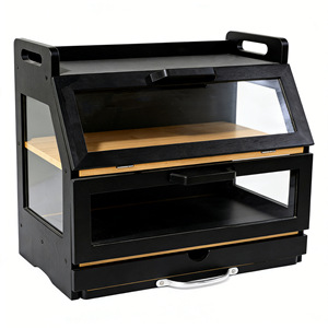 Boîte à pain en bambou à double couche, trapézoïdale, transparente, anti-poussière, pour la cuisine, conteneur à pain et pâtisserie, anti-humidité - Product Image 4