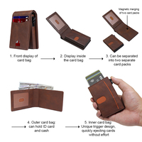 Portefeuille porte-cartes magnétique deux-en-un en cuir véritable personnalisé 35pt pour hommes avec fermeture anti-RFID, capacité de 4 à 6 cartes