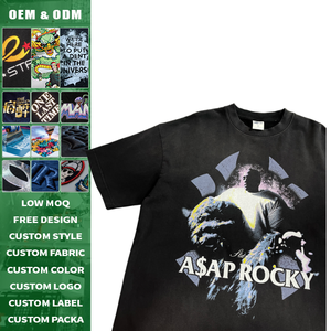 Rapper portrait vintage wash tee 100 cotton spray black distressed print breathable custom logo small batch - Product Image 3