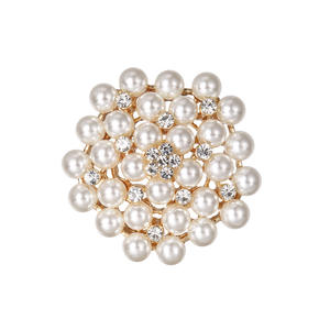 新着女性ファッション高級ジュエリーシルバーゴールド合金クリスタルラインストーンパールブローチ - Product Image 3