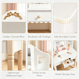 Nouvelle table de maquillage <span class=keywords><strong>en</strong></span> <span class=keywords><strong>bois</strong></span> de luxe pour enfants avec miroir, ensemble de jeu de <span class=keywords><strong>cuisine</strong></span> pour les enfants de 2 à 7 ans, unisexe. QU0004 - Product Image 6
