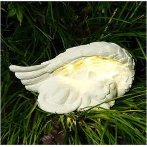 Estatua de Gato Ángel de Resina Blanca, Luces Solares para Jardín, Decoración LED para Exteriores, 26 cm - Product Image 5