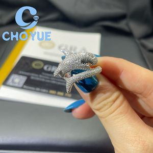 Factory 925 Sterling <b>Silver</b> Custom Shark Shape VVS Moissanite <b>Ring</b> Ice Out Eternity Band Hip Hop <b>for</b> <b>Men</b> Pass Diamond Tester GRA - Product Image 6