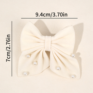 CN Winter Color sólido Barrette Hair Bow Clip <span class=keywords><strong>con</strong></span> perlas blancas Horquillas para el cabello Sailor Long Tails Velvet Hair Clip Mujeres Niñas - Product Image 3