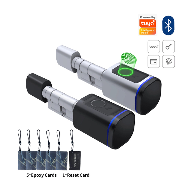 Tuya Smart Digital Cylinder Lock Aluminum Alloy Home Hotel Apartment Keyless Biometric Fingerprint Access Ble App Network