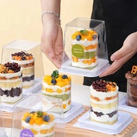 Nouvelle conception de boîte à gâteau carrée miniature jetable anti-buée, couvercles en PET, contenant alimentaire pour pâtisserie, fromage, dessert, pour gâteau à étages en mousse