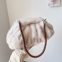 Nouveau sac nuage plissé en fausse fourrure de vison pour femme, style vintage, fermeture ouverte, sac porté épaule, personnalisation en polyester prise en charge