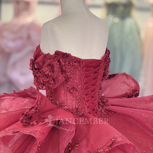 Chérie décolleté corail rouge robe de Quinceanera sans manches douce <span class=keywords><strong>15</strong></span> robe à volants paillettes Tulle robe de princesse Dy6849 - Product Image 6