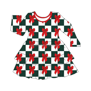 Boutique enfants filles robes de noël trois couches volants à manches longues bébé robe longueur genou plissé belles jupes pour les filles - Product Image 4