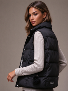 New Arrival <b>Women</b> Stand Collar Sleeveless Puffer Vest Casual Layering Zipper Front Loose Fit Warm <b>Waistcoat</b> Outerwear For Winter - Product Image 3