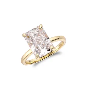 独特的18k镀金长棍面包切割钻石订婚戒指925纯银雕刻女孩订婚戒指