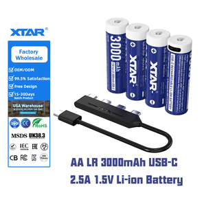<span class=keywords><strong>Batterie</strong></span> agli Ioni di Litio Cilindriche XTAR OEM USB 1.5V <span class=keywords><strong>AA</strong></span> LR 3000mAh <span class=keywords><strong>Ricaricabili</strong></span> tramite Caricatore o Ricarica Rapida USB-C - Product Image 1