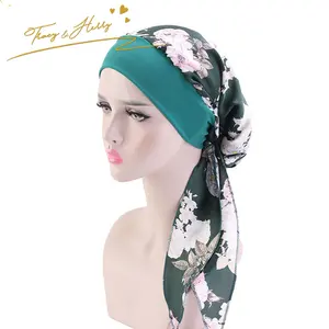 Bán sỉ mũ turban phụ nữ-Tracy & Herry Hồi Giáo Giả Lụa Rộng Satin Turban Phụ Nữ Mũ Trùm Đầu Hóa Trị Mũ Dân Tộc Mũ Turban