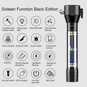 Lampe torche LED portable multifonction 8-en-1 pour survie en extérieur, rechargeable, avec marteau brise-vitre et coupe-ceinture - Product Image 4